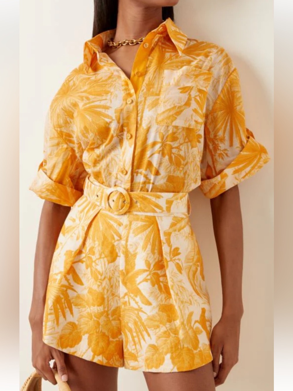 Zimmermann Mae Palm Print Voile Short Sleeve Button Up Shirt Size 1(US2-4)